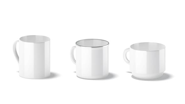 Blank white ceramic mug set stand, looped rotation alt
