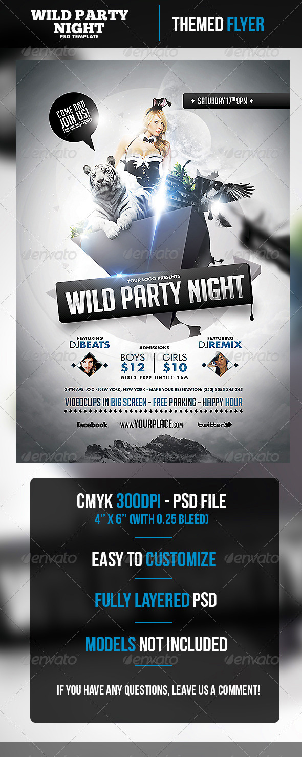 Wild Party Night Flyer Template - Clubs & Parties Events
