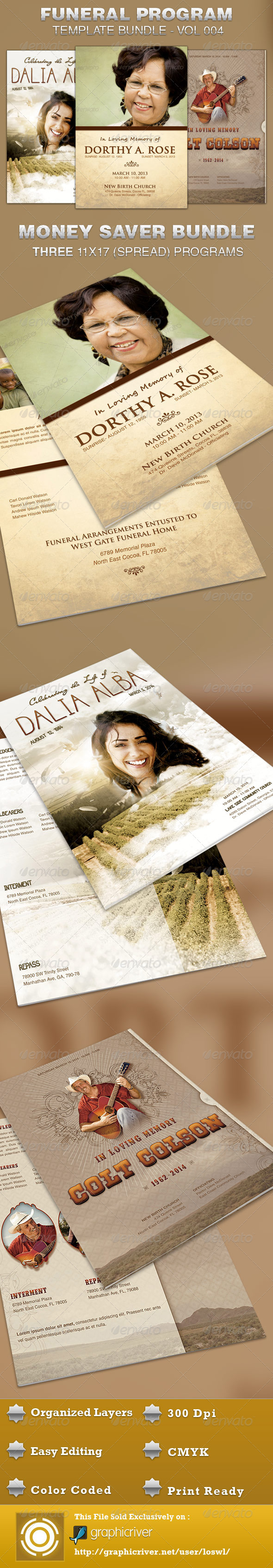 Funeral Program Template Bundle -Vol 004 - Informational Brochures