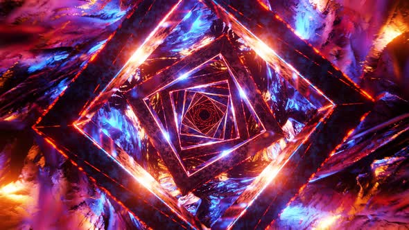 Flying in a futuristic tunnel through sparkling cubes. Infinitely looped animation alt