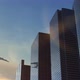 Airplane Flying Over Business Center at Evening - VideoHive Item for Sale