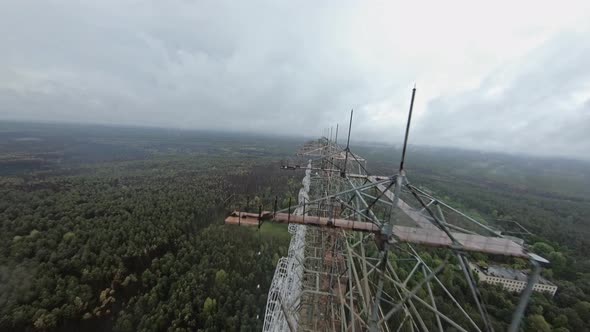 FPV Drone View of Over Horizon Duga Radar System in the Rain alt