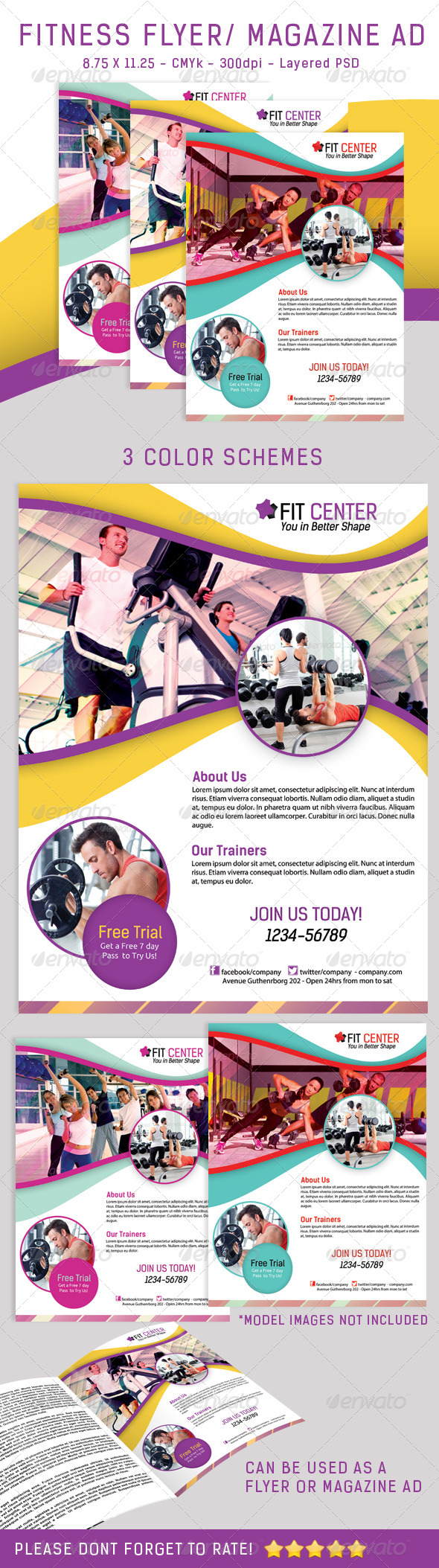 Fitness Flyer/ Magazine Ad In 3 Colors - Sports Events
