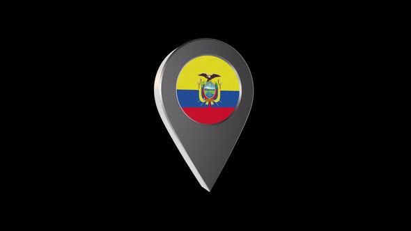 3d Animation Map Navigation Pointer With Ecuador Flag With Alpha Channel - 4K alt