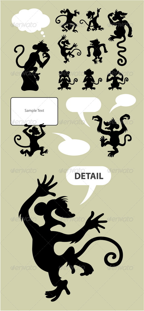 Monkey Silhouettes - Animals Characters