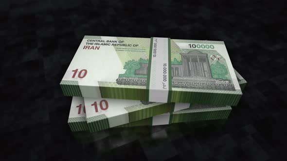 Iranian Rial money banknote pile packs alt