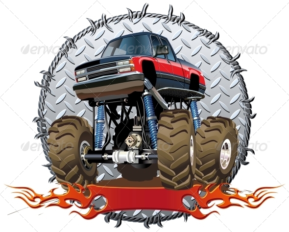 Cartoon Monster Truck - Man-made Objects Objects