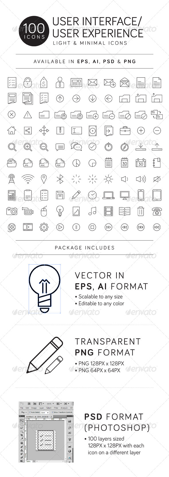 100 UI/UX Thin Line Icons - Web Icons
