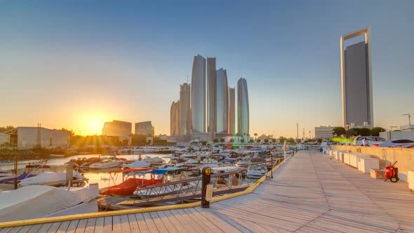 Al Bateen Marina Abu Dhabi Timelapse with Modern Skyscrapers on Background alt