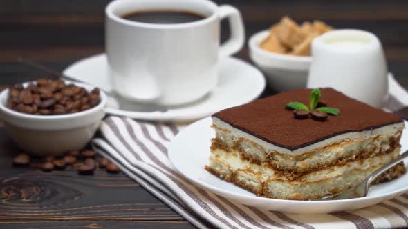 Portion of Traditional Italian Tiramisu Dessert Cup of Espresso Milk  Brown Sugar and Coffee alt