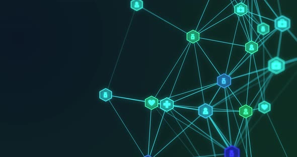 Animation of digital interface and globe of network of connections with computer icons alt
