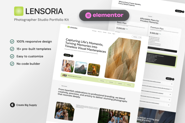 Lensoria - Photographer Studio Portfolio Elementor Template Kit