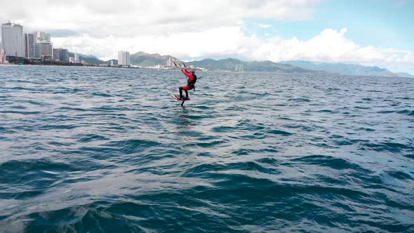 Athlete Showing Sport Trick Jumping with Kite and Board in Air. Extreme Water Sport and Summer alt