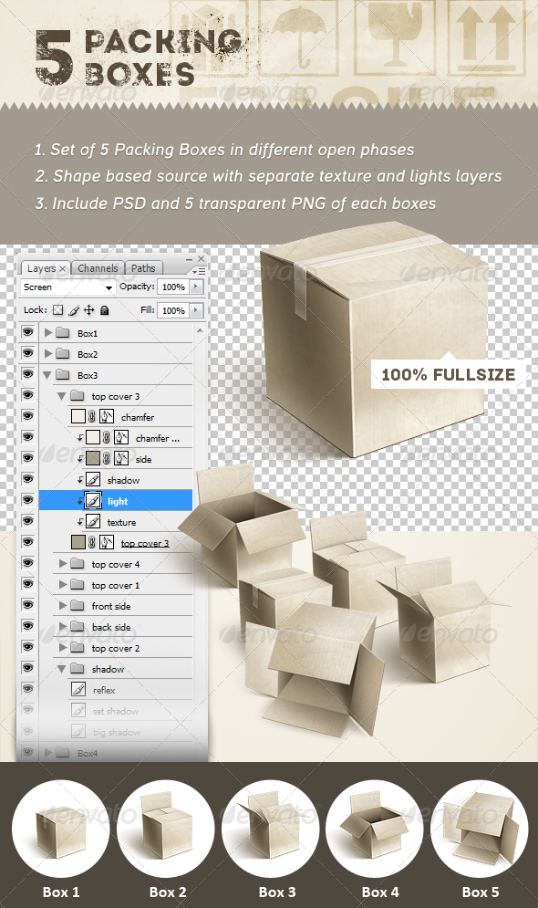 5 Packing Boxes - Objects Illustrations