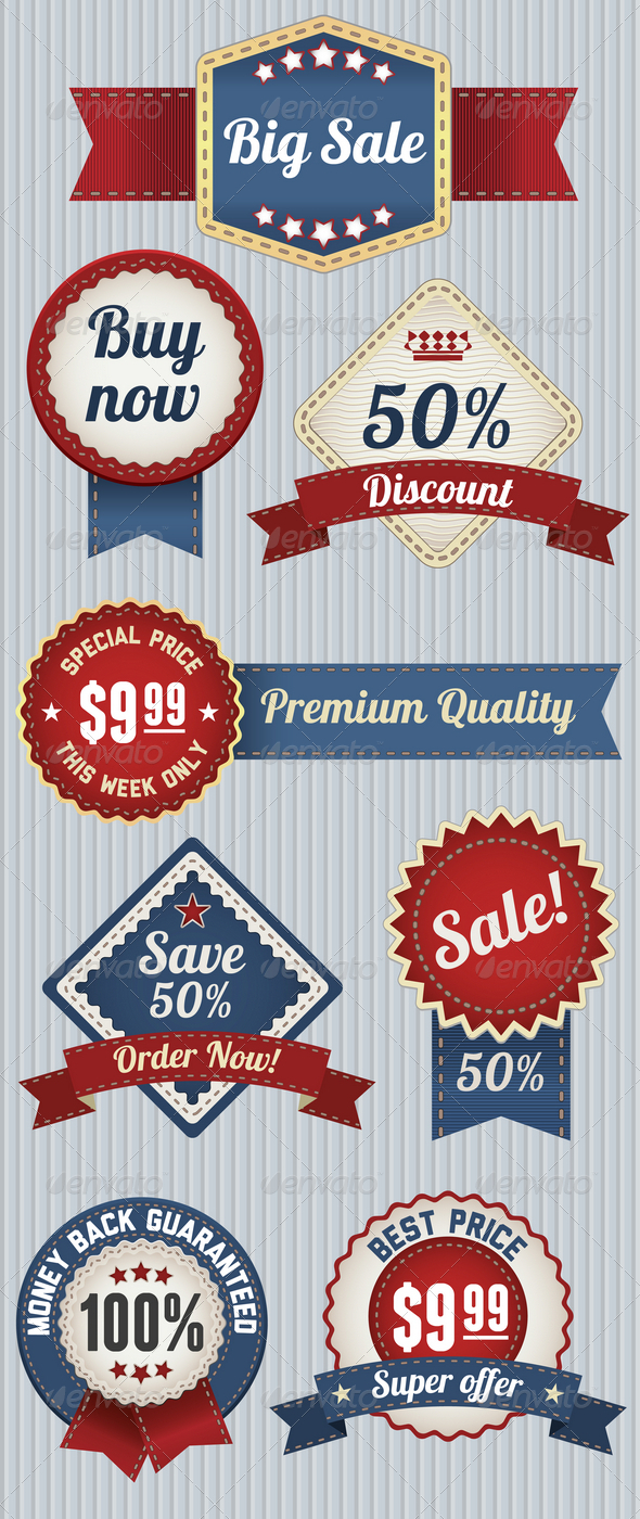 Retro Sale Badges Set - Food Objects