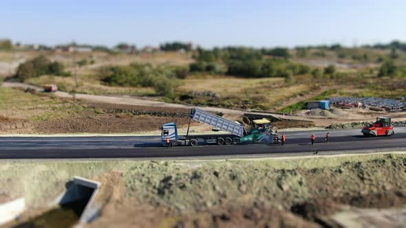 Aerial Viev Making New Asphalt at Road Construction alt