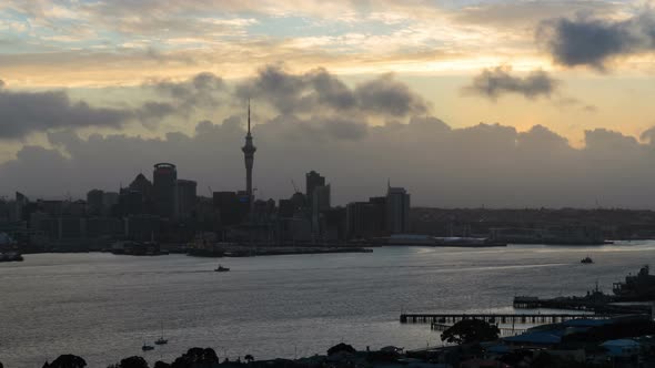 Sunset Time Lapse - Auckland Sky Tower and Harbour in Auckland alt