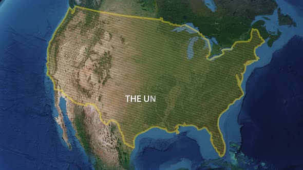 Borders of the Country of United States of America on the Map