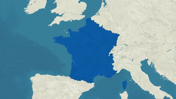 Zoom in to the Map of France with Text Textless and with Flag alt