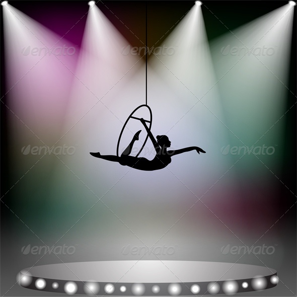 Aerial Acrobat Woman on Circus Stage with Spotlight - People Characters