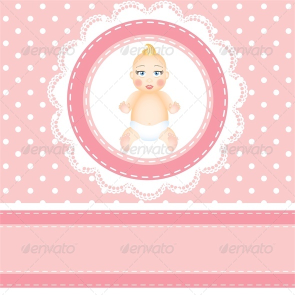 Baby Shower Card with Polka Dot Background - People Characters