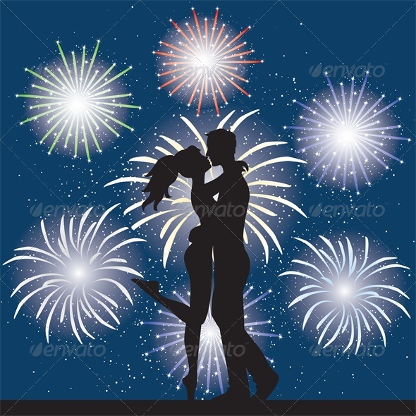 Lovers at Night and Fireworks - People Characters