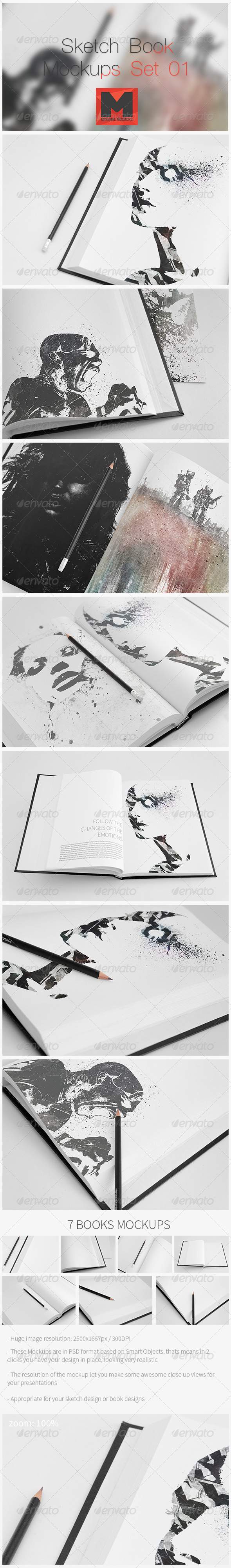 Sketch Book Mock-Ups - Set 01 - Books Print
