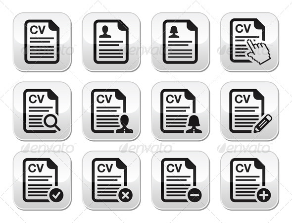 CV - Curriculum Vitae, Resume Vector Buttons Set - People Characters