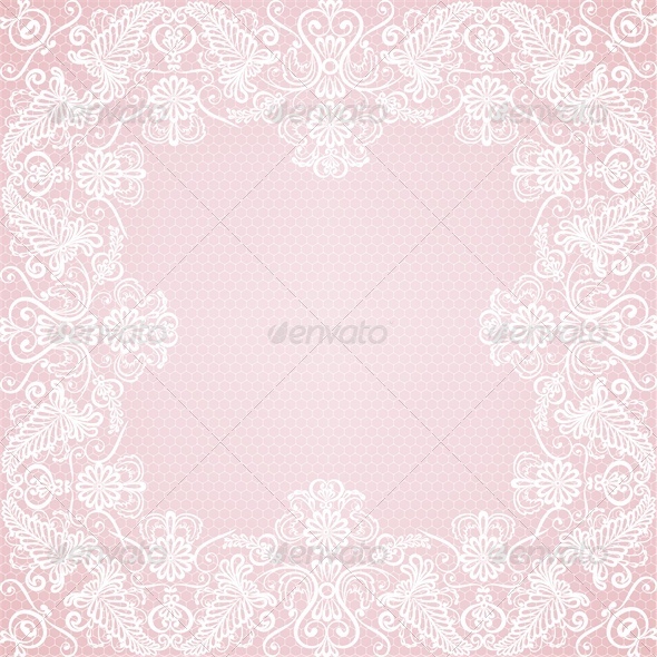 Wedding Invitation or Greeting Card with Lace Bord - Backgrounds Decorative