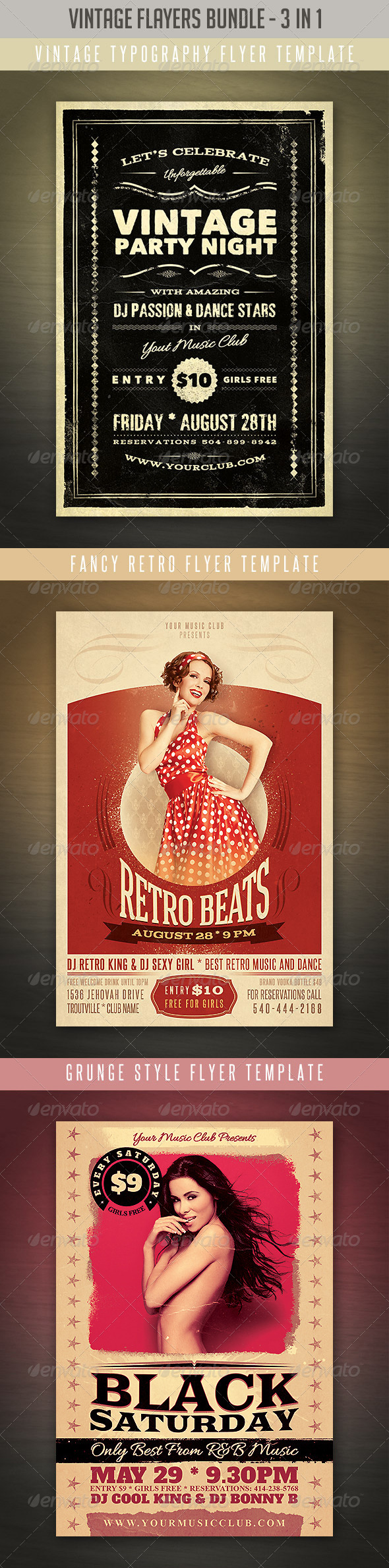 Vintage & Retro Flyers Bundle 2 - Events Flyers
