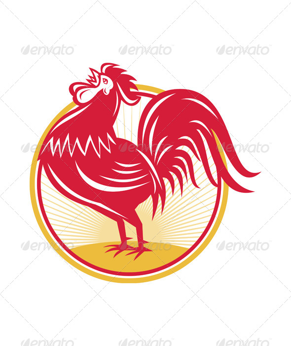 Rooster Cockerel Crowing Retro - Animals Characters