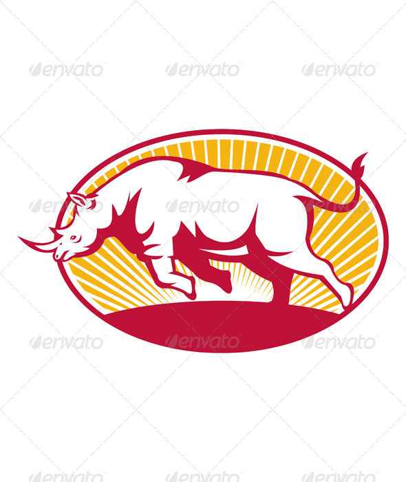 Rhinoceros Charging Side Retro - Animals Characters