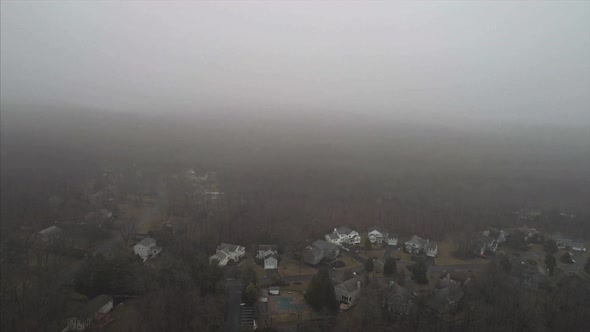 Aerial of Upstate New York on a Foggy Winter Day alt