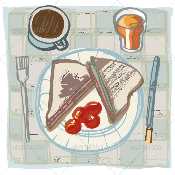 Bacon Sandwich Breakfast with Coffee and Juice - Food Objects