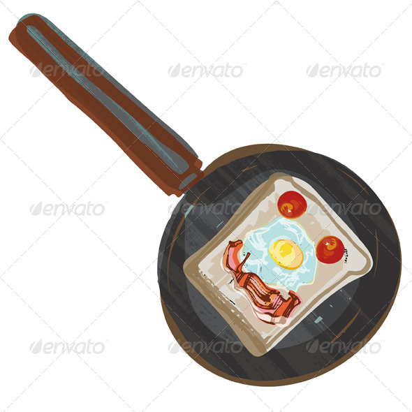 Fried Breakfast in Frying Pan - Food Objects