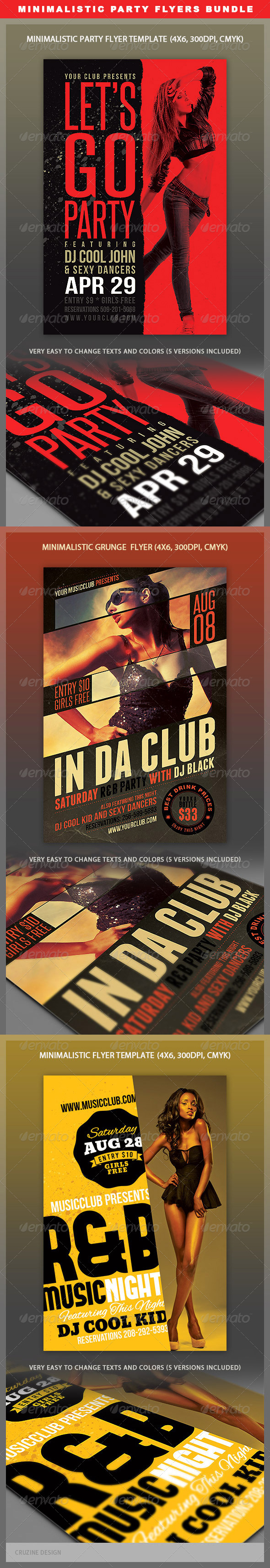Minimalistic Party Flyers Bundle - Clubs & Parties Events