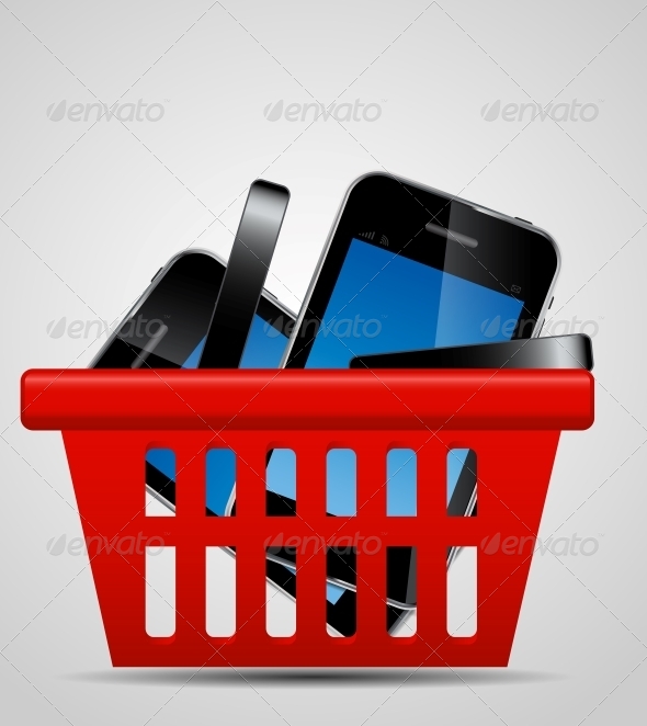 Phone and Shopping Basket Vector Illustration - Retail Commercial / Shopping