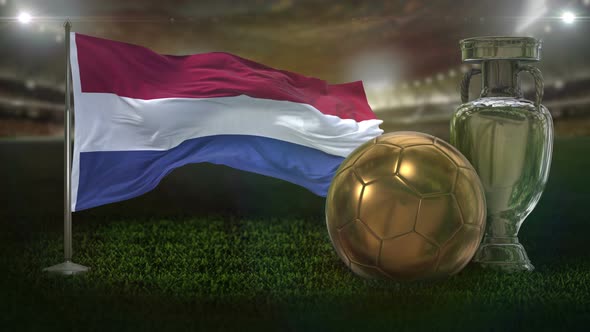 Netherlands Flag With Football And Cup Background Loop alt