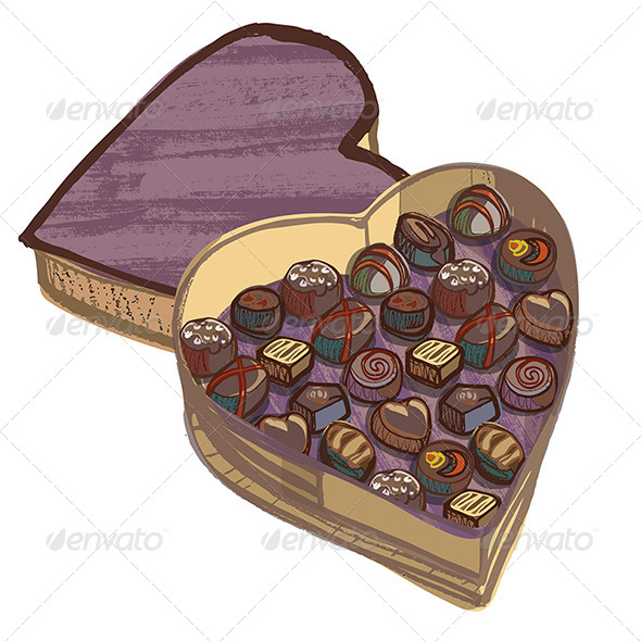 Valentine Heart Chocolate Box with Various Chocolates - Food Objects