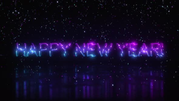 Chasing Cool Colored Neon HAPPY NEW YEAR! Title Background Sign and Confetti with Loop