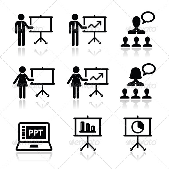 Business Presentation, Lecture, Speech Vector Icon - People Characters