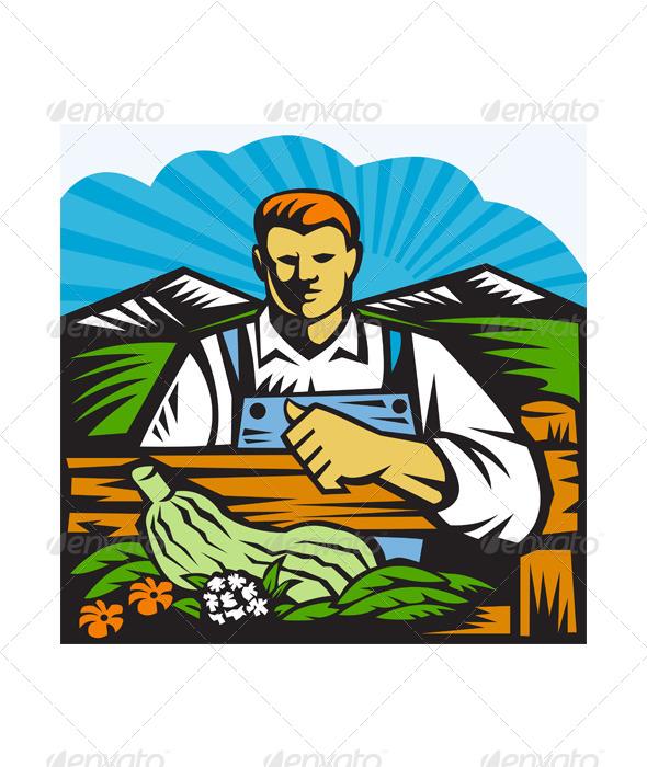 Organic Farmer Farm Produce Harvest Retro - People Characters