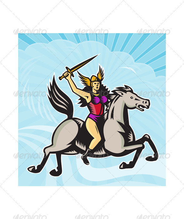 Valkyrie Amazon Warrior Riding Horse - People Characters