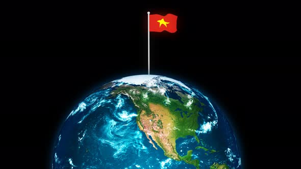 3d Rotated Planet Earth On Flying Vietnam Flag Animation alt