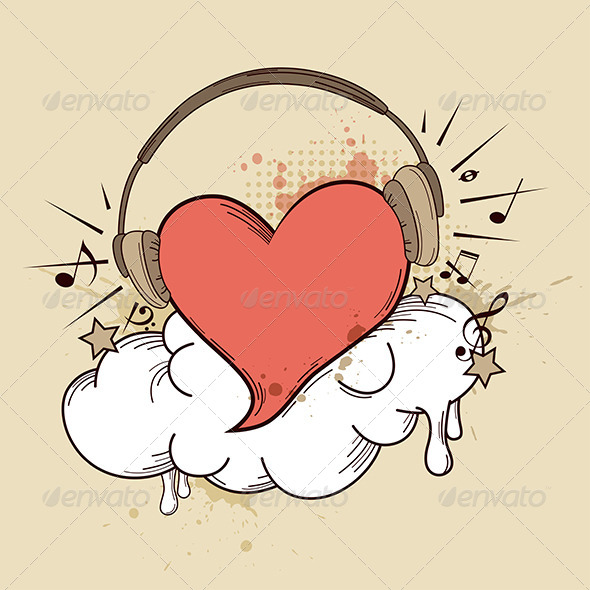 Heart with Headphones - Abstract Conceptual