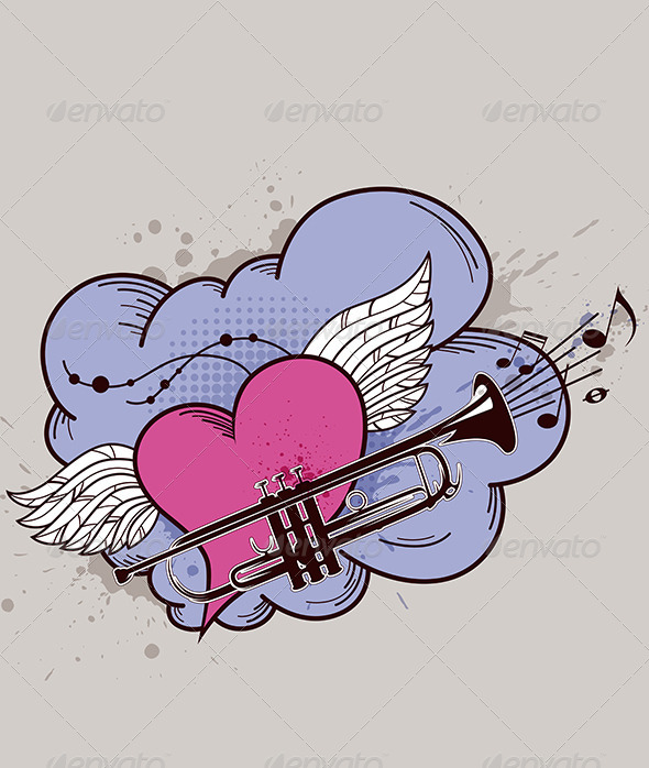 Heart with Wings and Trumpet - Abstract Conceptual