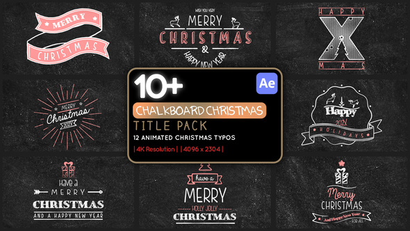 12 Chalkboard Christmas Title Pack 4K Titles template preview