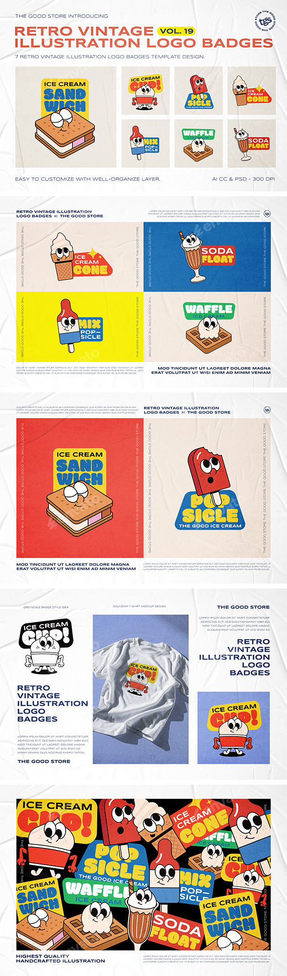 retro cartoon ice cream logo badges vol. 19, graphics | graphicriver