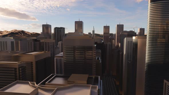 3d render of abstract bright city with skyscrapers. Simple forms of buildings alt