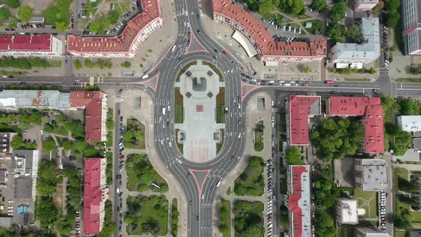 Top View of Victory Square in Minsk.Bird's-eye View of the City of Minsk and Victory square.Belarus. alt